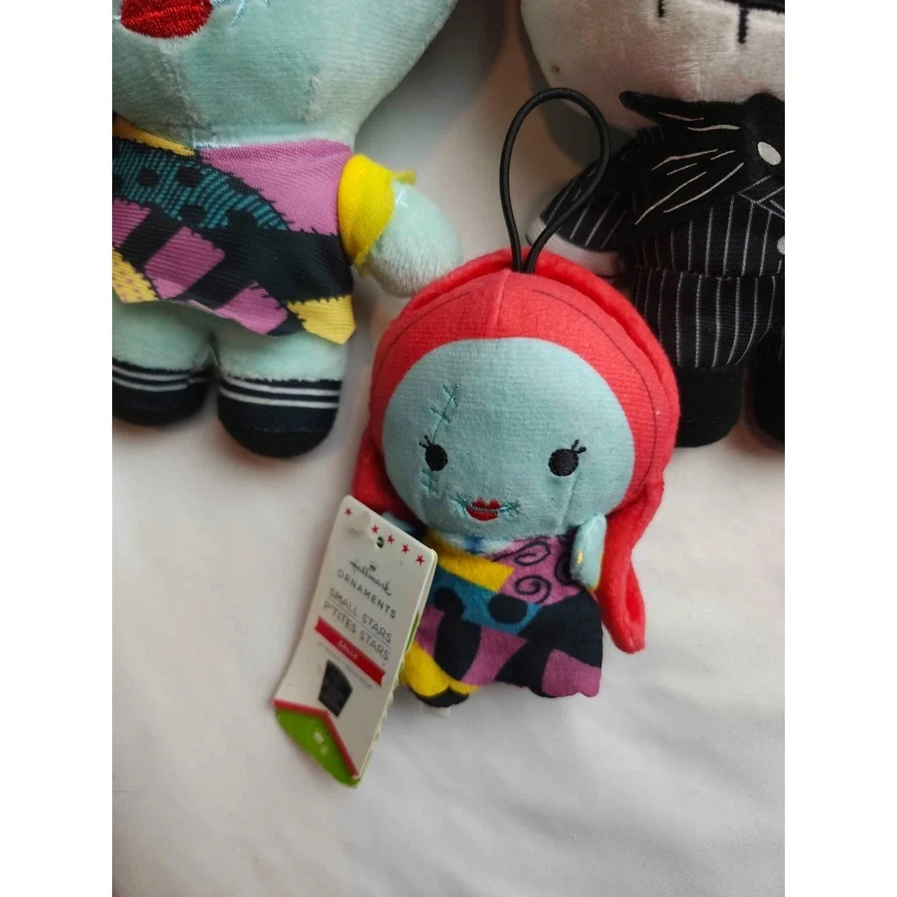 Nightmare Before Christmas Plush Lot Jack Sally Santa Hats & Hallmark Ornament